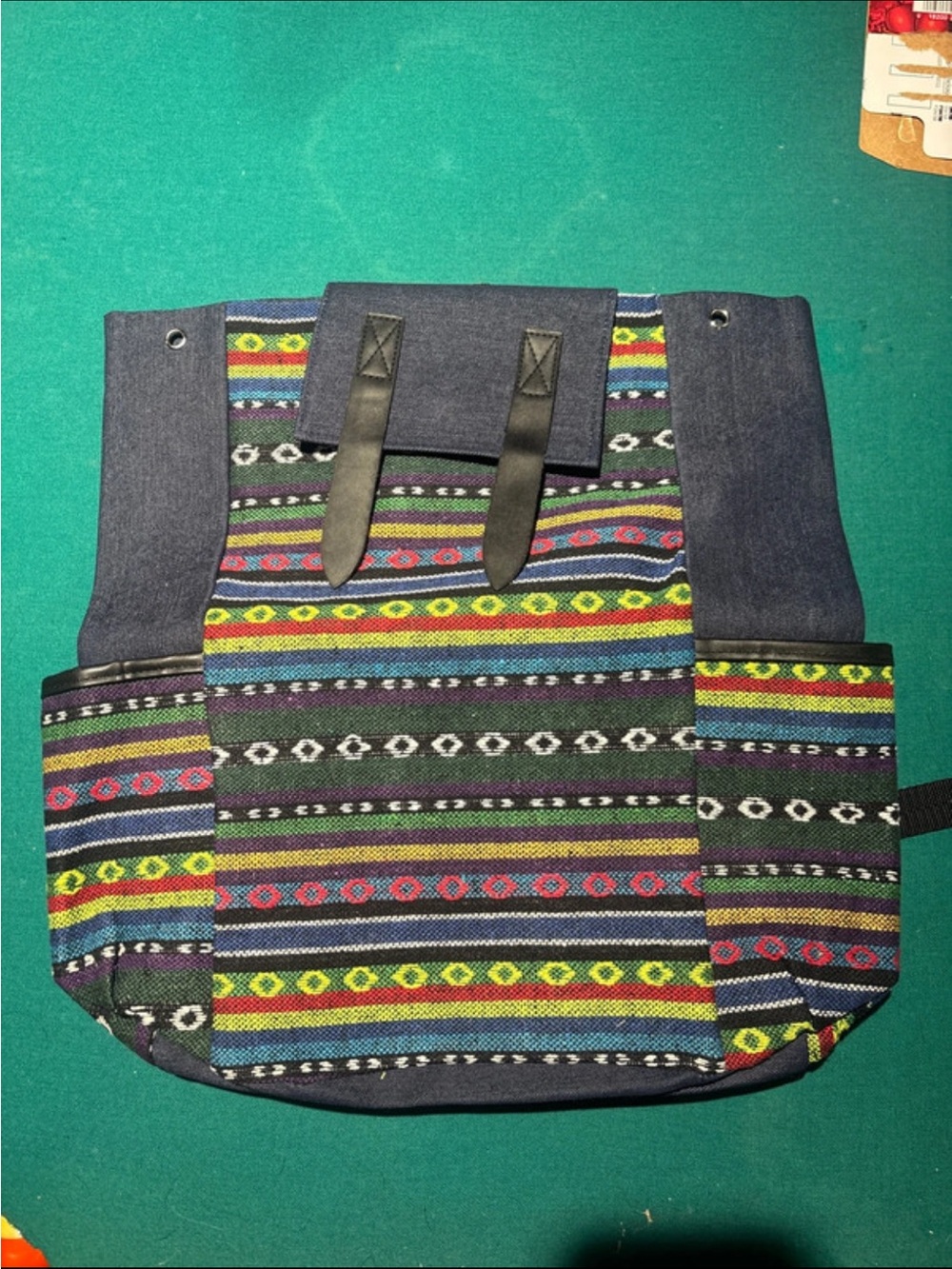 Striped Multicolor Canvas Backpack with Blue Accents